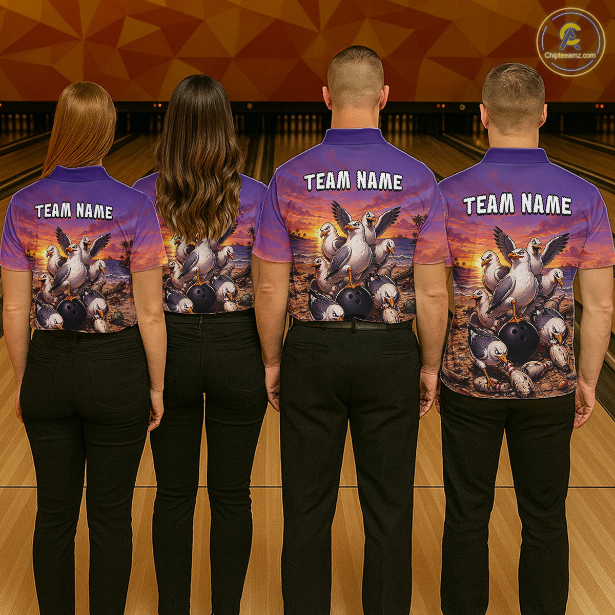 Custom Sunset Funny Gull Team Bowling Shirt for Men Bowling League Jersey Polo & Quarter-Zip QZT1017