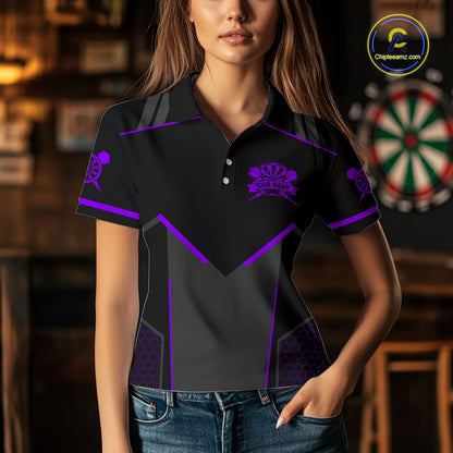 Personalized Purple Dart Team Shirt for Women Custom Dart Jersey Polo & 1/4-Zip Dartboard Outfit DHT16