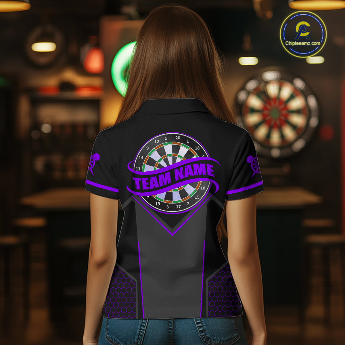 Personalized Purple Dart Team Shirt for Women Custom Dart Jersey Polo & 1/4-Zip Dartboard Outfit DHT16