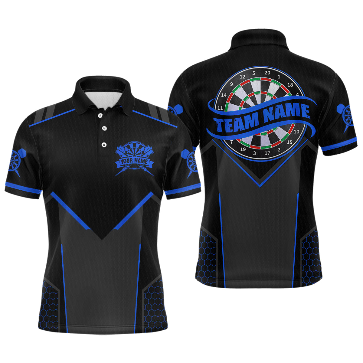 Personalized Blue Dart Team Shirt for Men Custom Dart Jersey Polo & 1/4-Zip Dartboard Outfit DHT16
