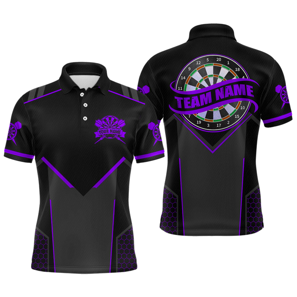 Personalized Purple Dart Team Shirt for Men Custom Dart Jersey Polo & 1/4-Zip Dartboard Outfit DHT16