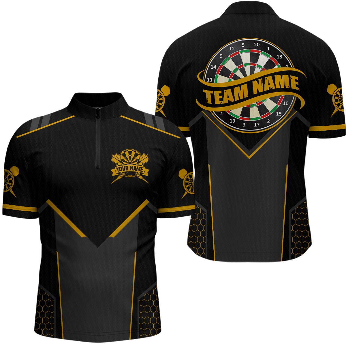 Personalized Yellow Dart Team Shirt for Men Custom Dart Jersey Polo & 1/4-Zip Dartboard Outfit DHT16