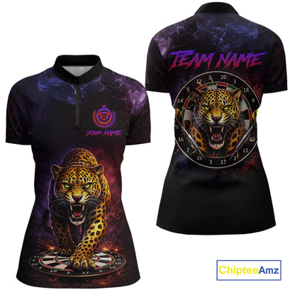 Custom Leopard Dart Shirts for Women Dart Team Jersey Polo & Quarter-Zip Dartboard Shirt Outfit DHT18