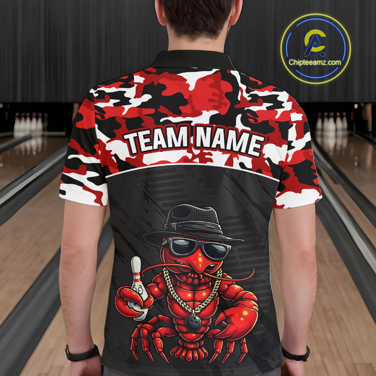 Custom Red Camo Bowling Shirt Crawfish Bowling League for Men Bowling Accessories QZT850
