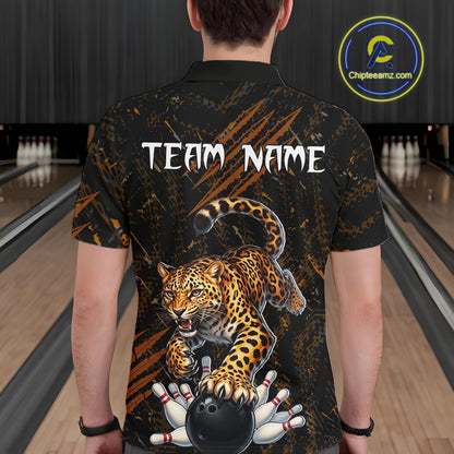 Custom Leopard Bowling Shirt for Men Bowling Team Jersey Polo & Quarter-Zip Bowling Performance QZT983