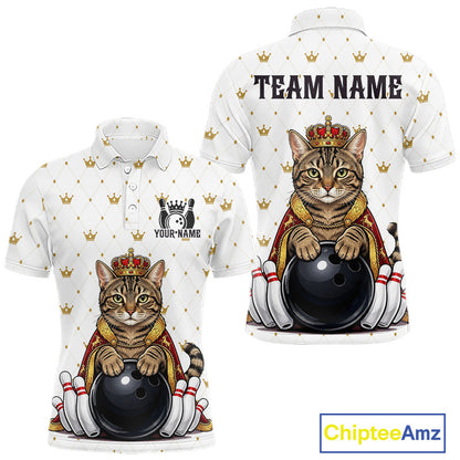 Funny Cat King Bowling Shirt, Custom Crown Bowling League Jersey for Men, Bowling Outfit QZT1202