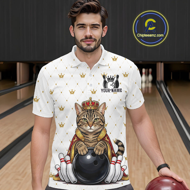 Funny Cat King Bowling Shirt, Custom Crown Bowling League Jersey for Men, Bowling Outfit QZT1202