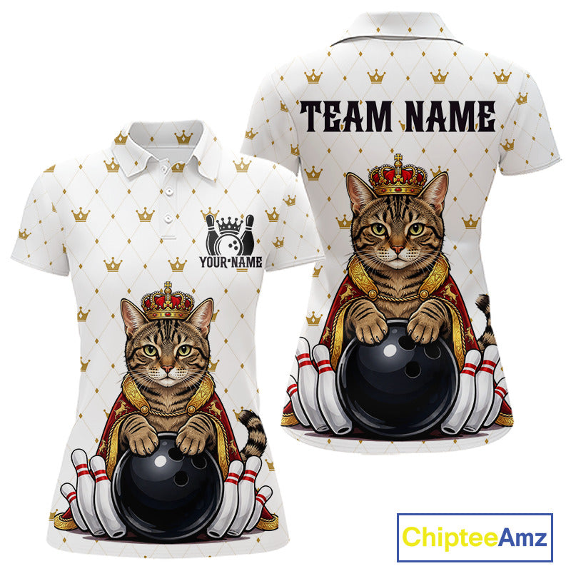 Funny Cat King Bowling Shirt, Custom Crown Bowling League Jersey for Women, Bowling Outfit QZT1202