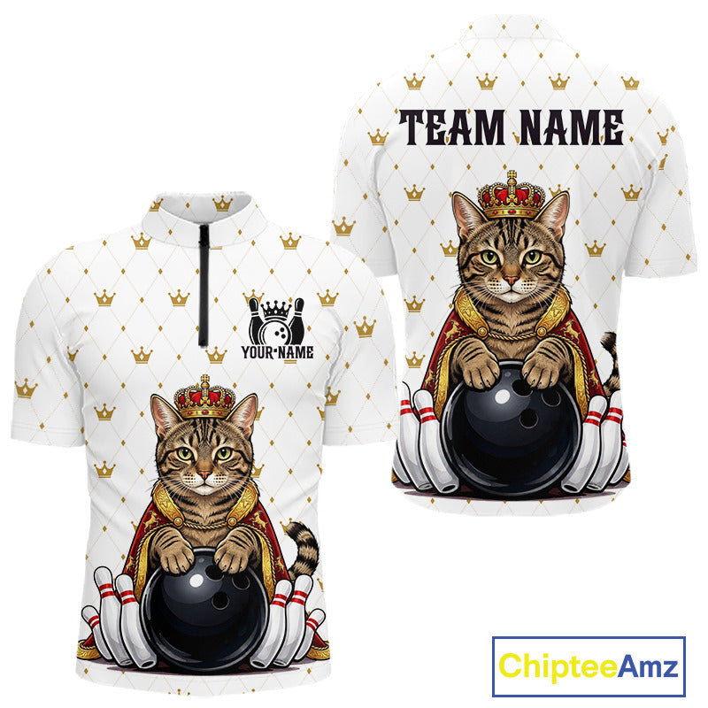 Funny Cat King Bowling Shirt, Custom Crown Bowling League Jersey for Men, Bowling Outfit QZT1202