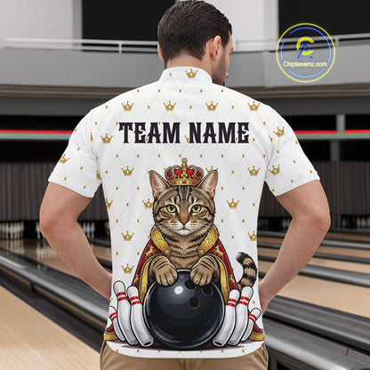 Funny Cat King Bowling Shirt, Custom Crown Bowling League Jersey for Men, Bowling Outfit QZT1202