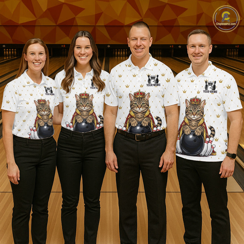 Funny Cat King Bowling Shirt, Custom Crown Bowling League Jersey for Men, Bowling Outfit QZT1202