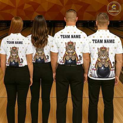 Funny Cat King Bowling Shirt, Custom Crown Bowling League Jersey for Men, Bowling Outfit QZT1202