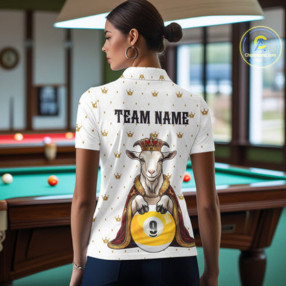 Funny Goat King Billiard Shirt, Custom Crown 8 Ball & 9 Ball Pool Team Jersey for Women, Polo & 1/4 Zip BHT104