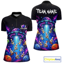 Load image into Gallery viewer, Colorful polo shirt with alien design on front and back, featuring 'Chiptee Amz' brand.