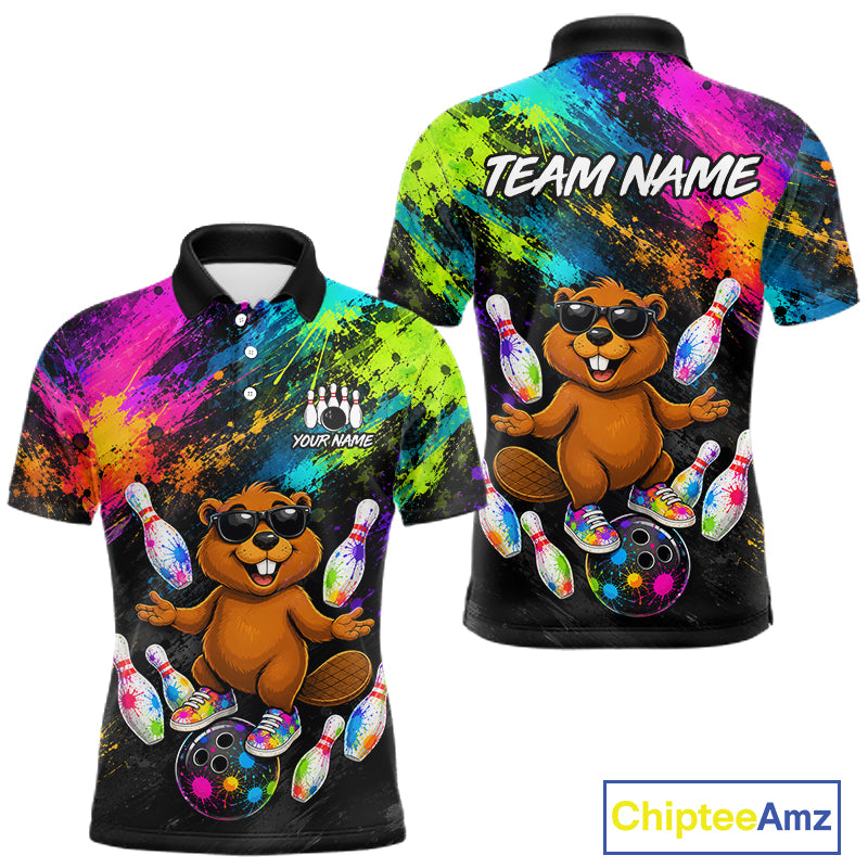 Custom Funny Beaver Bowling Shirt, Colorful Bowling League Jersey for Men, Bowling Outfit QZT1205