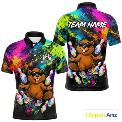 Custom Funny Beaver Bowling Shirt, Colorful Bowling League Jersey for Men, Bowling Outfit QZT1205