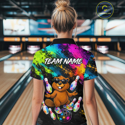 Custom Funny Beaver Bowling Shirt, Colorful Bowling League Jersey for Women, Bowling Outfit QZT1205