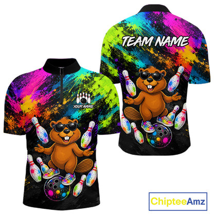 Custom Funny Beaver Bowling Shirt, Colorful Bowling League Jersey for Men, Bowling Outfit QZT1205