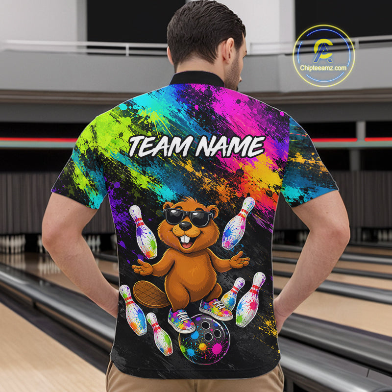 Custom Funny Beaver Bowling Shirt, Colorful Bowling League Jersey for Men, Bowling Outfit QZT1205