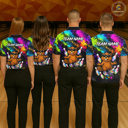 Custom Funny Beaver Bowling Shirt, Colorful Bowling League Jersey for Men, Bowling Outfit QZT1205