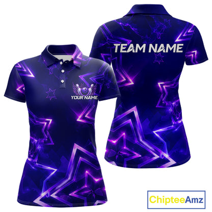 Custom Neon Purple Star Bowling Shirt for Women Bowling Jersey Polo & Quarter-Zip QZT1025