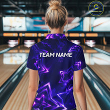 Load image into Gallery viewer, Custom Neon Purple Star Bowling Shirt for Women Bowling Jersey Polo &amp; Quarter-Zip QZT1025