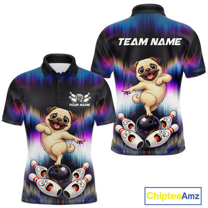 Custom Colorful Funny Pug Dog Bowling Shirt Bowling Jersey for Men Polo & 1/4-Zip Bowling Outfit QZT905