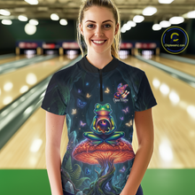 Load image into Gallery viewer, Custom Zen Frog Bowling Shirt for Women Meditation Style Bowling Jersey Polo &amp; 1/4-Zip QZT991