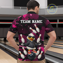 Load image into Gallery viewer, Custom Pink Funny Duck Bowling Shirt for Men Bowling Jersey Polo &amp; 1/4 Zip Bowling Outfit QZT943