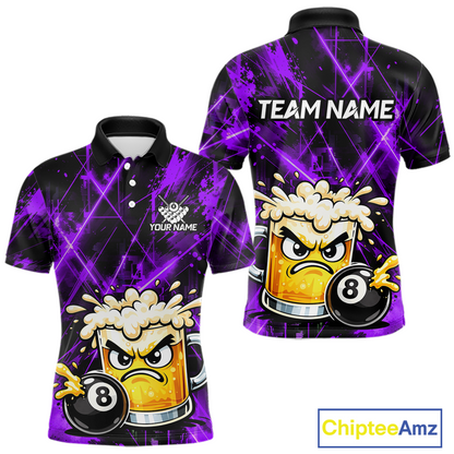 Custom Purple Funny Beer Billiard Shirt for Men Billiard Jersey 8 Ball Pool Shirt Outfit BHT23