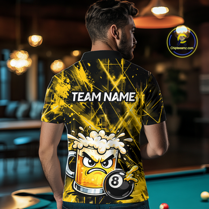 Custom Yellow Funny Beer Billiard Shirt for Men Billiard Jersey 8 Ball Pool Shirt Outfit BHT23