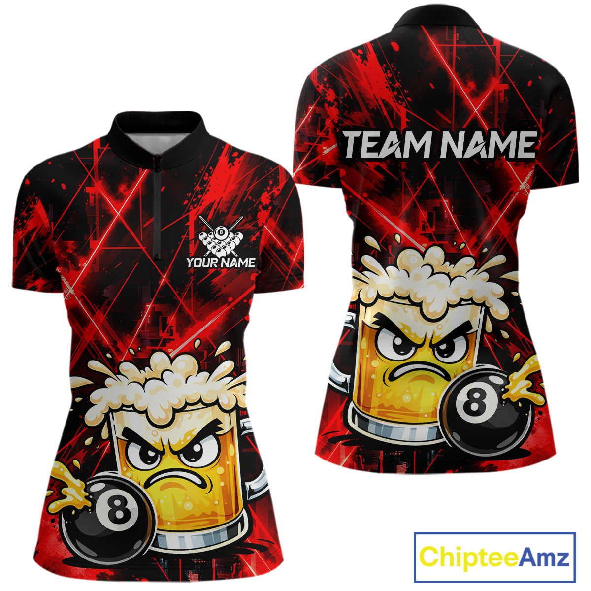 Custom Red Funny Beer Billiard Shirt for Women Billiard Jersey 8 Ball Pool Shirt Outfit BHT23