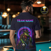 Load image into Gallery viewer, Man wearing a dark blue shirt with a colorful graphic and 'TEAM NAME' text, standing in a pool hall.