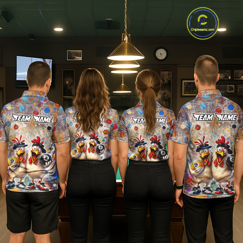 Custom Funny Chicken Billiard Shirt for Women Colorful 8 Ball & 9 Ball Shirt Buddy Billiard Jersey BHT42