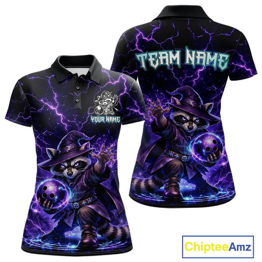 Personalized Raccoon Wizard Bowling Shirt for Women Purple Thunder Lightning Bowling Jersey QZT920