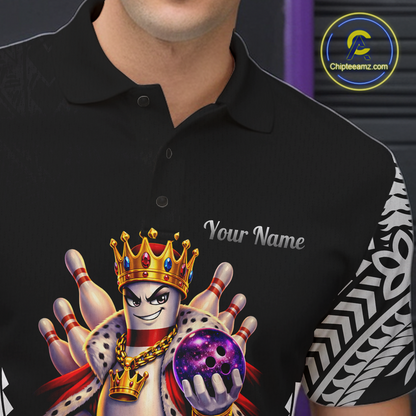 Funny King Pins Bowling Team Shirt for Men Custom Tribal Buddies Bowling Jersey Polo & 1/4 Zip QZT946