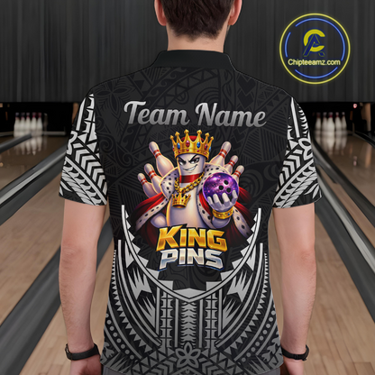 Funny King Pins Bowling Team Shirt for Men Custom Tribal Buddies Bowling Jersey Polo & 1/4 Zip QZT946