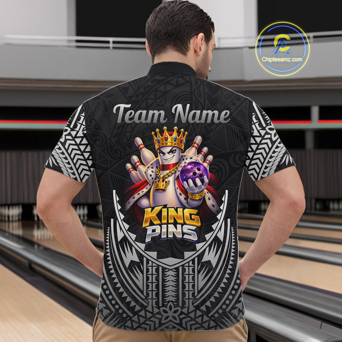 Funny King Pins Bowling Team Shirt for Men Custom Tribal Buddies Bowling Jersey Polo & 1/4 Zip QZT946