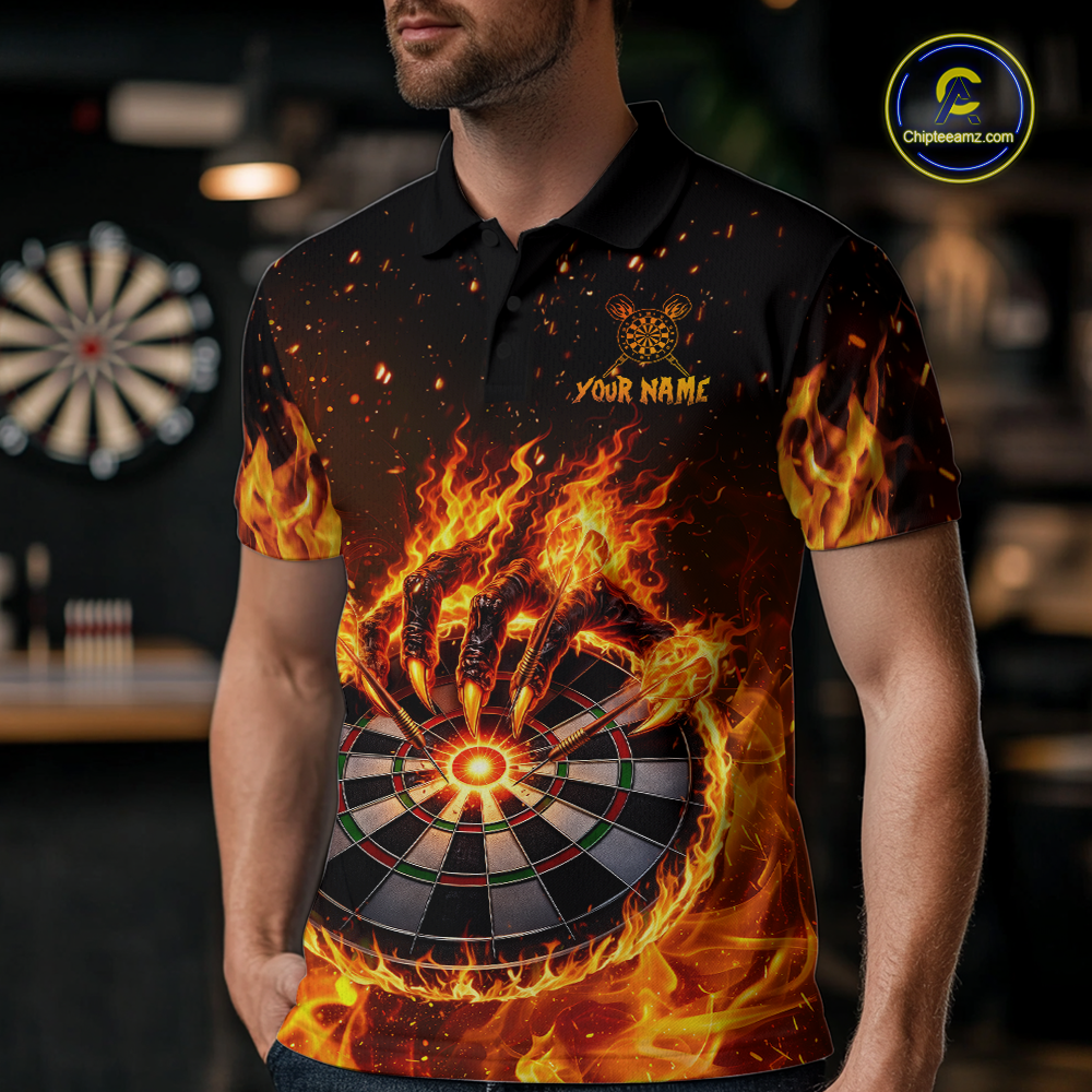 Custom Orange Flame Demon Hand Dart Shirt for Team Dart Jersey for Men Polo & 1/4 Zip DHT13