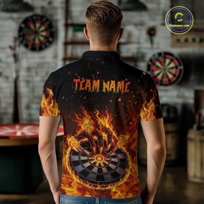 Custom Orange Flame Demon Hand Dart Shirt for Team Dart Jersey for Men Polo & 1/4 Zip DHT13