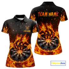 Load image into Gallery viewer, Custom Orange Flame Demon Hand Dart Shirt for Team Dart Jersey for Women Polo &amp; 1/4 Zip DHT13