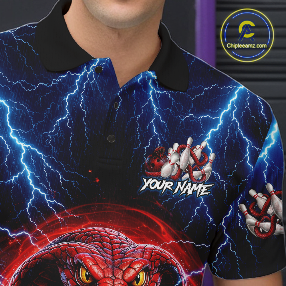 Blue Lightning Thunder Red Snake Bowling Shirt for Men Custom Bowling Team Jersey Bowling Outfit QZT994