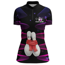Load image into Gallery viewer, Personalized Valentine Bowling Shirt for Couples Bowling Jersey Pink Bowling Gift Polo &amp; 1/4-Zip QZT870