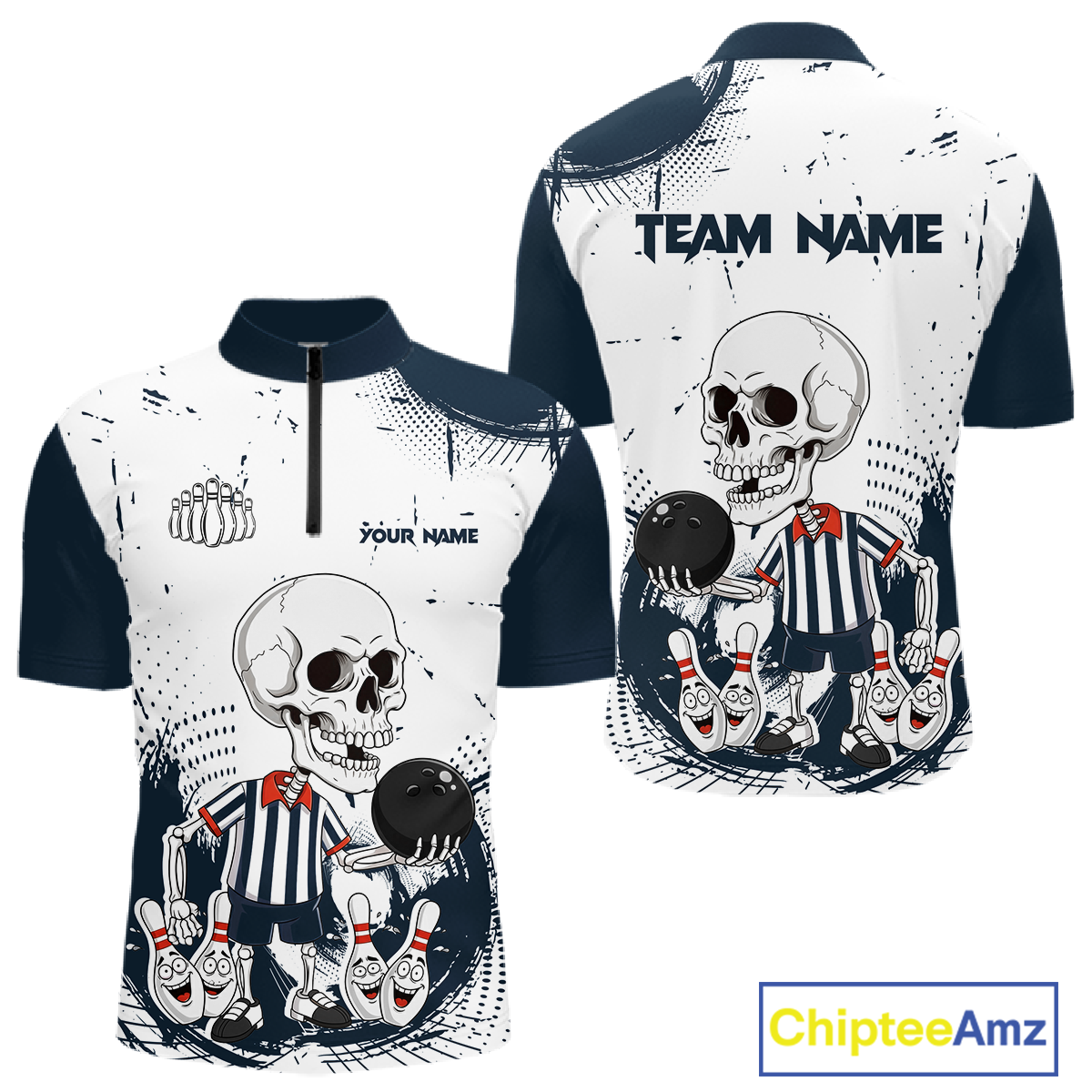 Skeleton Bowling Team Shirt for Men Personalized Funny Bowling Team Jersey Polo & 1/4-Zip QZT818