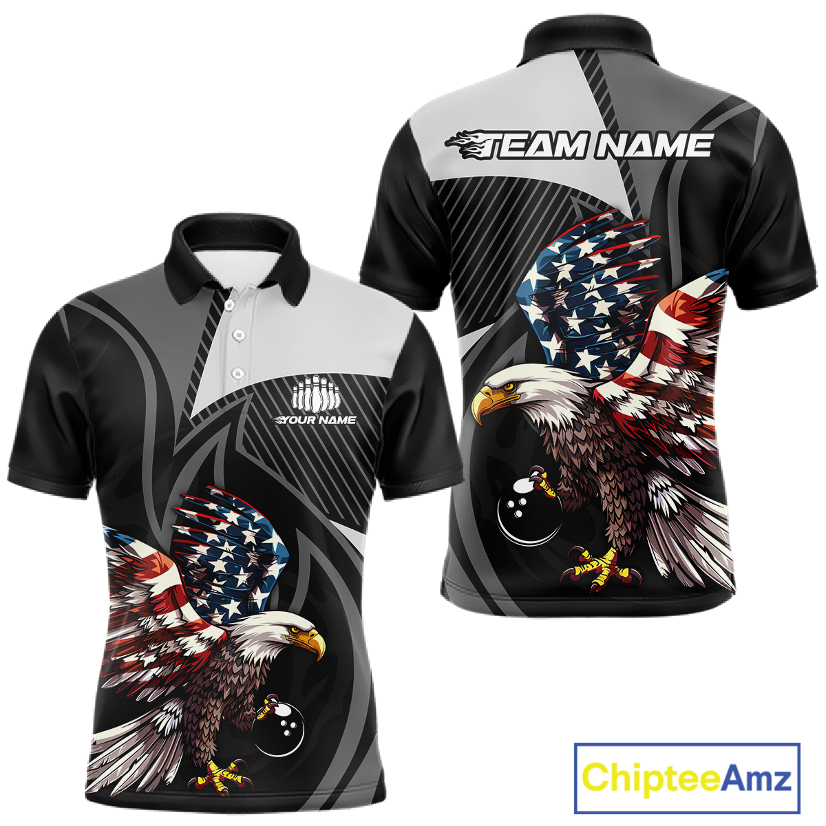 Custom American Flag Eagle Bowling Polo Shirt Quarter-Zip Bowling Jersey for Men QZT819