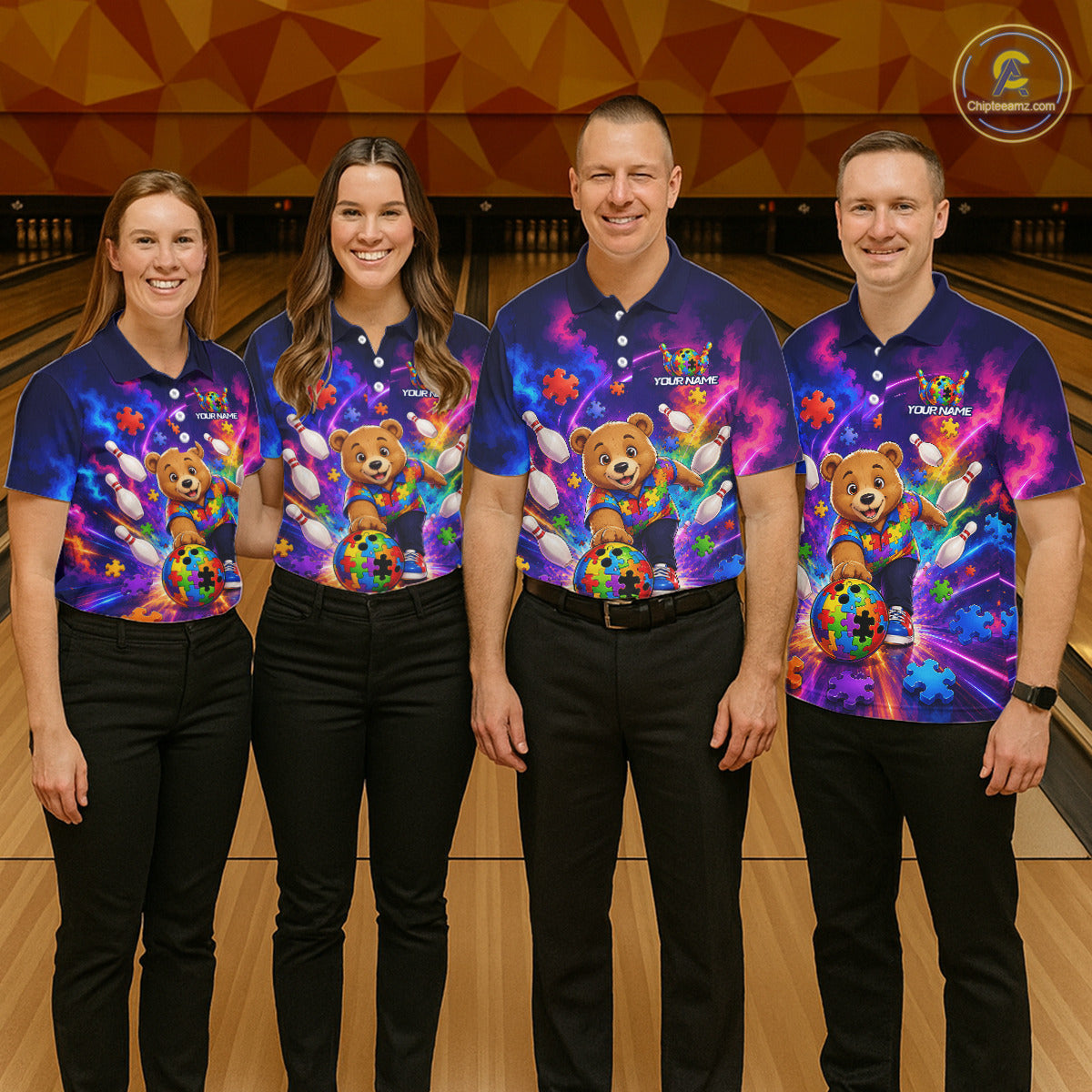 Colorful Autism Bear Bowling Shirt Custom Bowling Jersey League for Women Polo & 1/4-Zip QZT1052