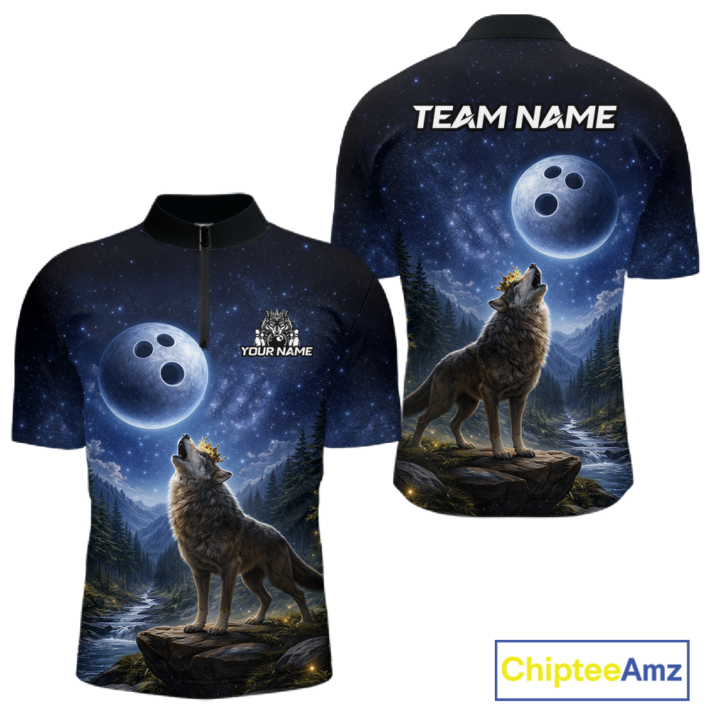 Custom Majestic Wolf Bowling Shirt for Men King Crown Bowling Jersey Polo & Quarter-Zip QZT964