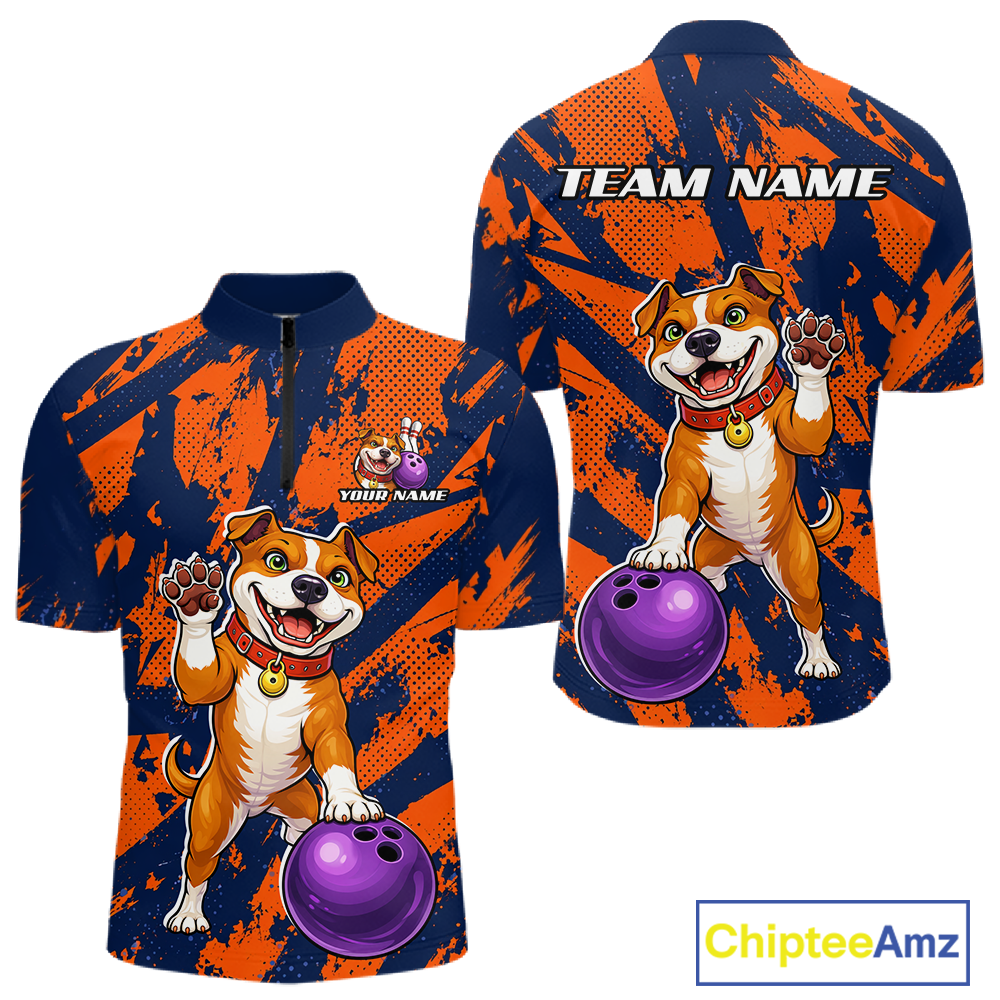 Custom Pitbull Bowling Shirt for Men Bowling Team Jersey Polo & Quarter-Zip QZT1002