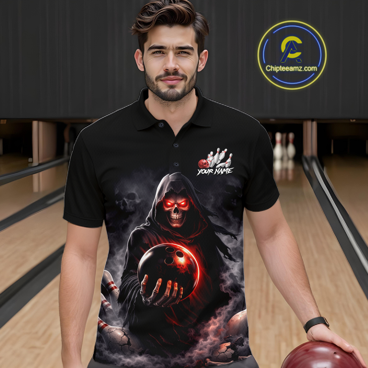 Personalized Grim Reaper Bowling Team Shirt for Men Bowling Jersey Polo & 1/4-Zip Bowling Outfit QZT881