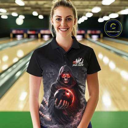Personalized Grim Reaper Bowling Team Shirt for Women Bowling Jersey Polo & 1/4-Zip Bowling Outfit QZT881